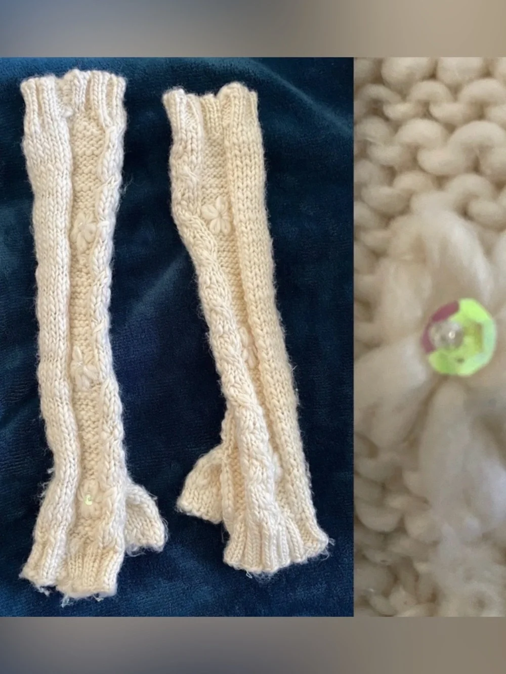 VINTAGE Y2K Knit FINGERLESS GLOVES With Iridescent SEQUINS Girls Teen Size